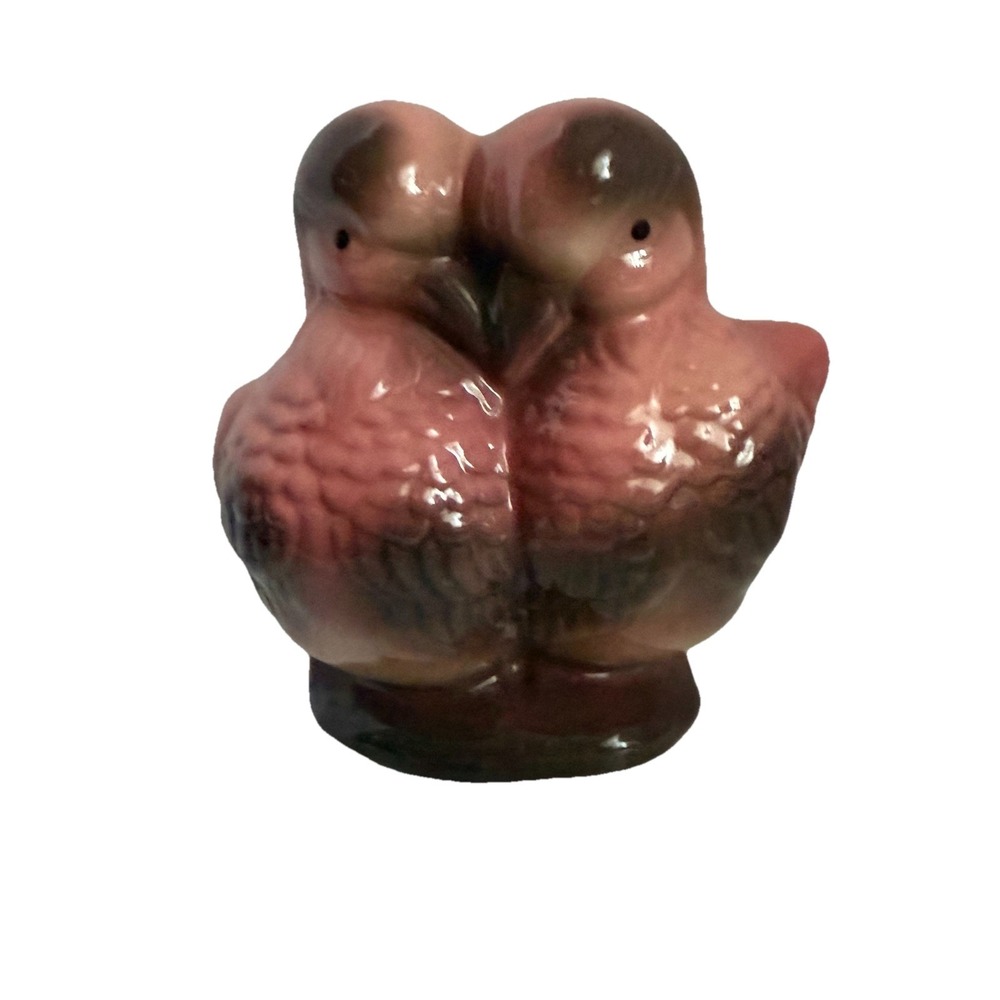 Hull Pottery Planter Vintage Pink And Black Birds Quail Dove Love Birds Figurine